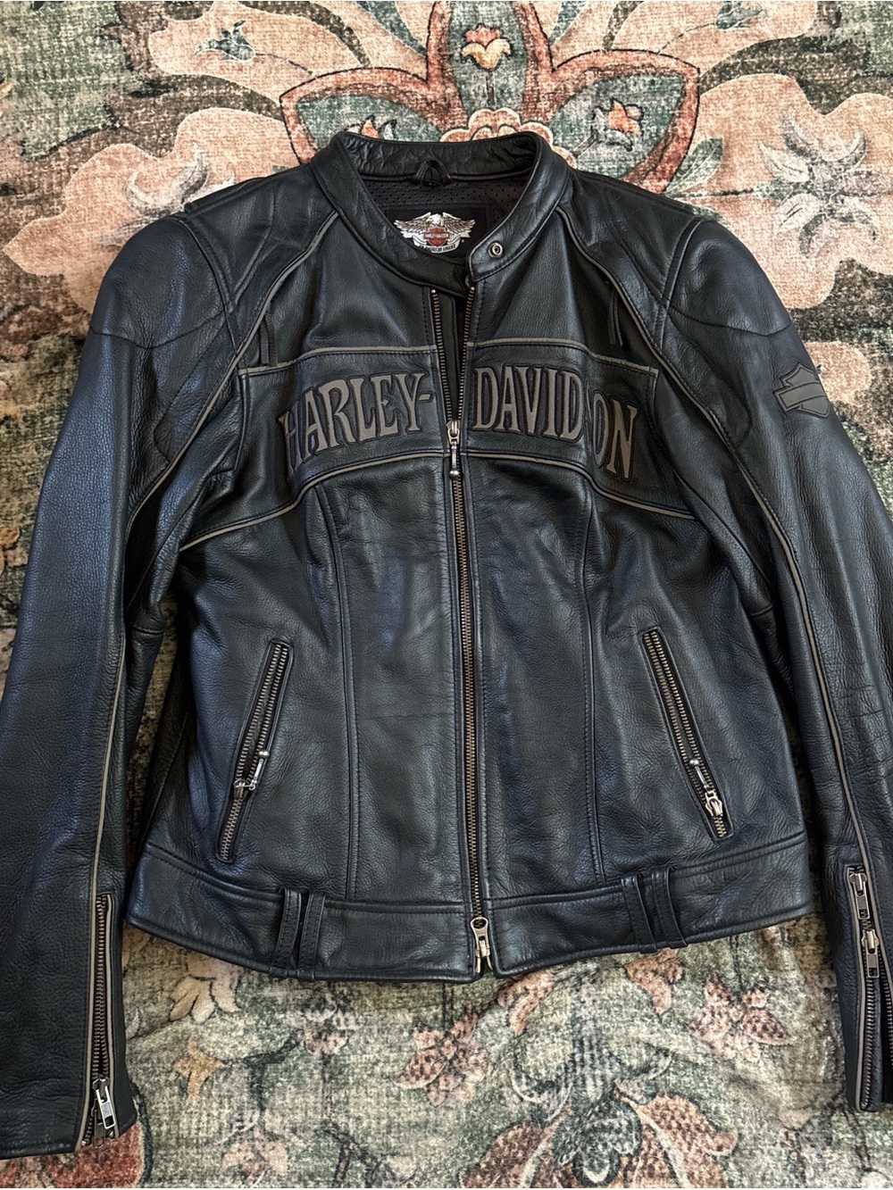 Harley-Davidson Black Leather Riding Jacket with Logo Panels